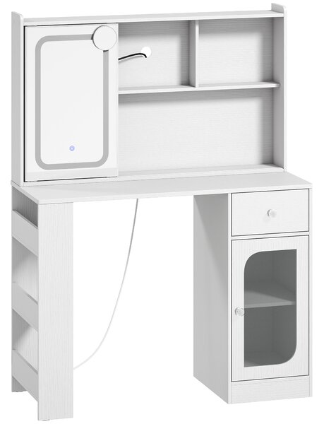 HOMCOM Toeletta da Trucco con Specchio Scorrevole Luci LED Cassetto Bianco | Aosom Italy