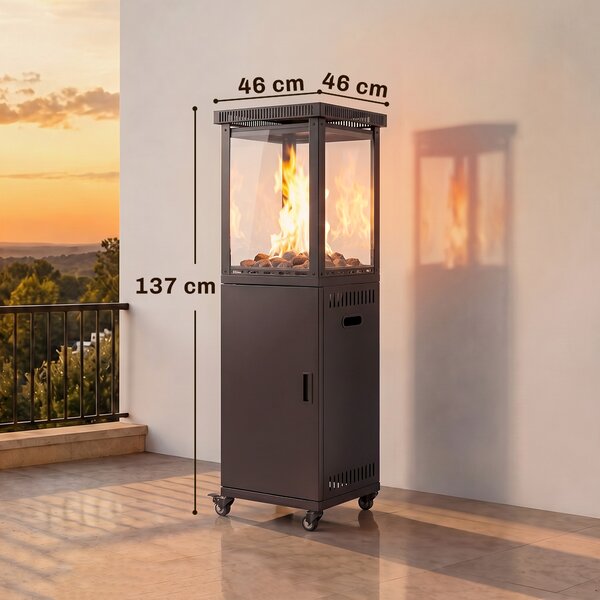 Outsunny Stufa A Gas da Esterno 13kW Con Ruote e Pietre, Nera | Aosom Italy