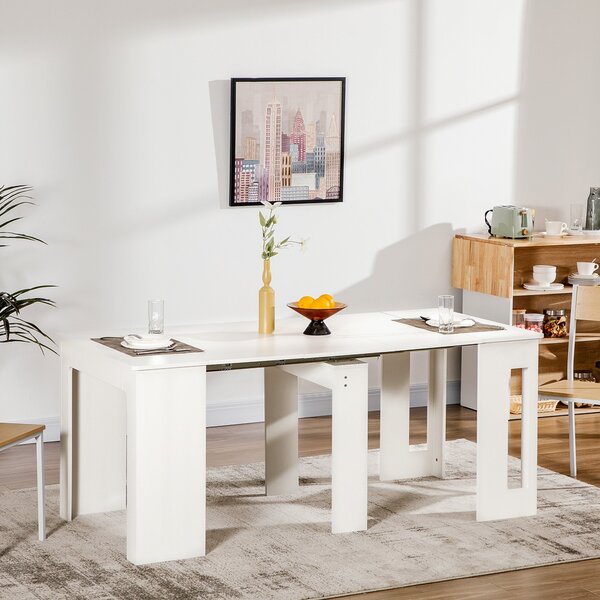 Tavolo da Pranzo Pieghevole 6 Persone 180x85x75 cm in Truciolato e Acciaio Bianco