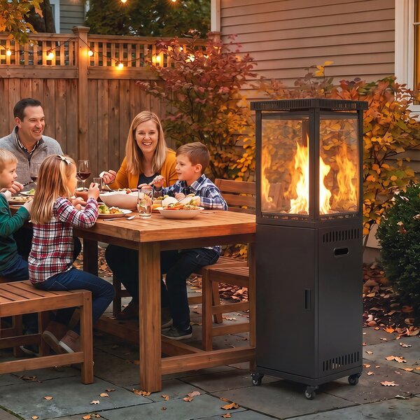 Outsunny Stufa A Gas da Esterno 13kW Con Ruote e Pietre, Nera | Aosom Italy