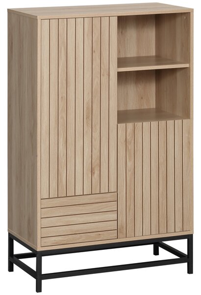 Mobiletto a Coste 1 Cassetto 2 Ante 2 Ripiani 75x40x120 cm in MDF e Acciaio Color Legno