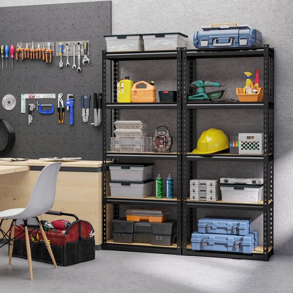 Set 2 Scaffalatura 5 Ripiani in MDF 70x30x167,5 cm Struttura in Acciaio Nero