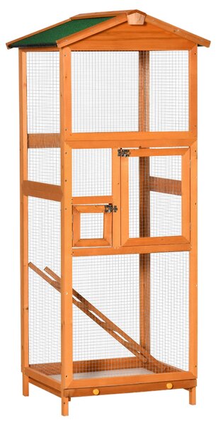 Voliera Gabbia per Uccelli da Esterno 68x63x165 cm in Legno Arancione