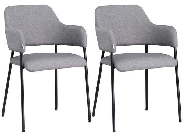 Set 2 Sedie Imbottite 54x54x84 cm in Tessuto Effetto Lino Grigio