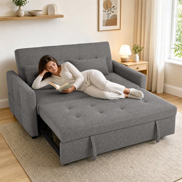 HOMCOM Divano Letto 2 Posti 3 in 1 in Lino con 2 Cuscini, Estraibile Clic Clac Reclinabile, Seduta Imbottita, Grigio | Aosom Italy