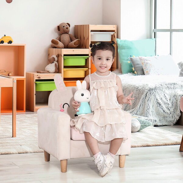 Poltroncina per Bambini con Design a Coniglio 53x47x54,5 cm Gambe in Legno Crema
