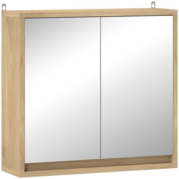 HOMCOM Armadietto Bagno con Specchio a 2 Ante, Ripiano Regolabile, 48x14.5x45cm, Color Legno | Aosom Italy