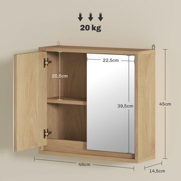 HOMCOM Armadietto Bagno con Specchio a 2 Ante, Ripiano Regolabile, 48x14.5x45cm, Color Legno | Aosom Italy