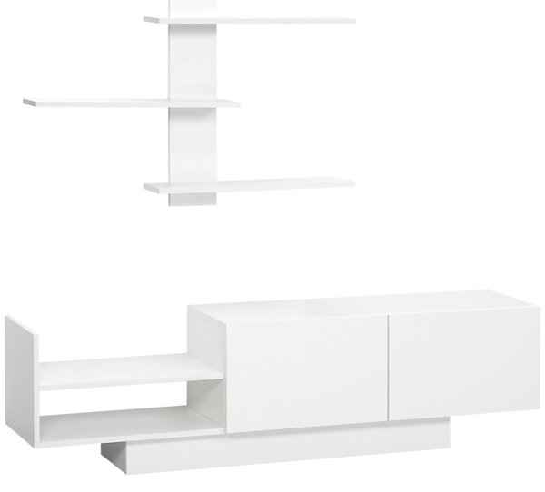 Mobile TV con Armadietto e Mensola a Muro 150x31,5x40 cm in Legno Bianco