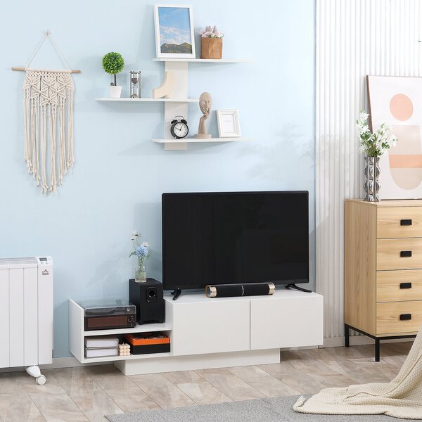 Mobile TV con Armadietto e Mensola a Muro 150x31,5x40 cm in Legno Bianco