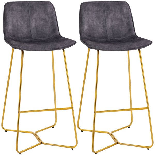 Set 2 Sgabelli da Bar con Schienale e Poggiapiedi 48x56,5x103 cm in Tessuto Vellutato Grigio