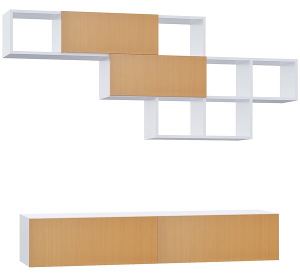 Mobile TV Sospeso 60" max con Armadietto a Parete in Truciolato Bianco e Marrone Chiaro