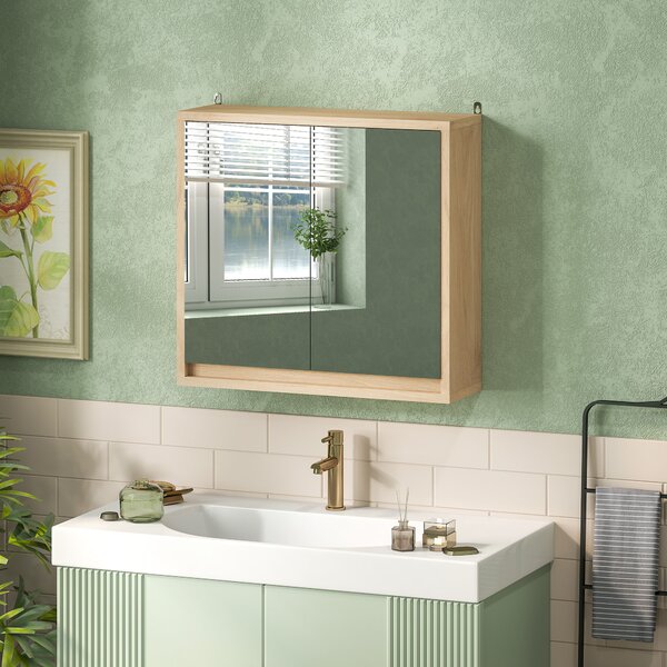 HOMCOM Armadietto Bagno con Specchio a 2 Ante, Ripiano Regolabile, 48x14.5x45cm, Color Legno | Aosom Italy