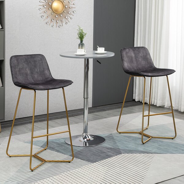 Set 2 Sgabelli da Bar con Schienale e Poggiapiedi 48x56,5x103 cm in Tessuto Vellutato Grigio
