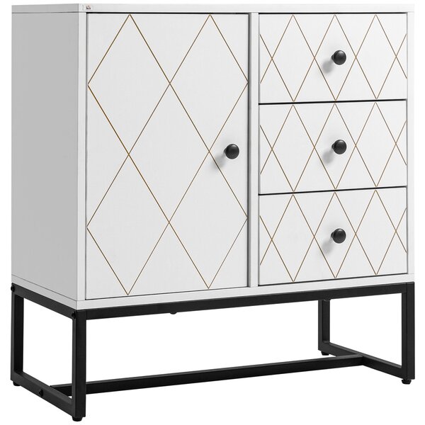 Cassettiera 3 Cassetti 1 Anta 70x35x75 cm in Acciaio e MDF Bianco