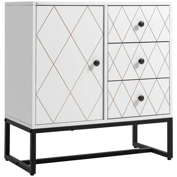 Cassettiera 3 Cassetti 1 Anta 70x35x75 cm in Acciaio e MDF Bianco