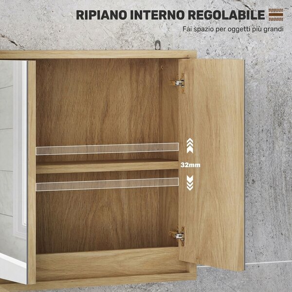 HOMCOM Armadietto Bagno con Specchio a 2 Ante, Ripiano Regolabile, 48x14.5x45cm, Color Legno | Aosom Italy