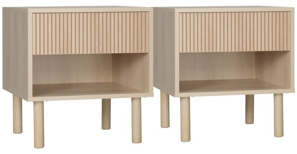 Set 2 Comodini con Cassetto e Ripiano Aperto 47x47x50 cm in Truciolato color Legno