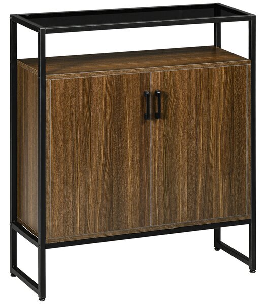 Armadietto 2 Ante 82x30x98 cm con Piano in Vetro Temperato Marrone e Nero