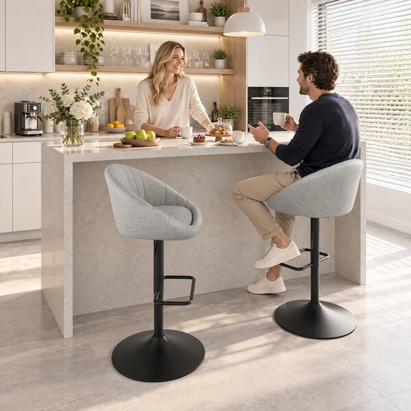 HOMCOM Set 2 Sgabelli da Bar con Altezza Regolabile, Seduta Girevole in Tessuto e Poggiapiedi, Grigio | Aosom Italy