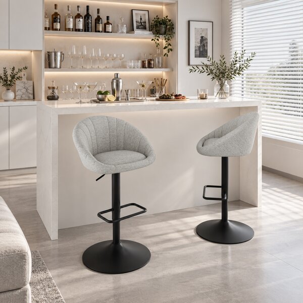 HOMCOM Set 2 Sgabelli da Bar con Altezza Regolabile, Seduta Girevole in Tessuto e Poggiapiedi, Grigio | Aosom Italy