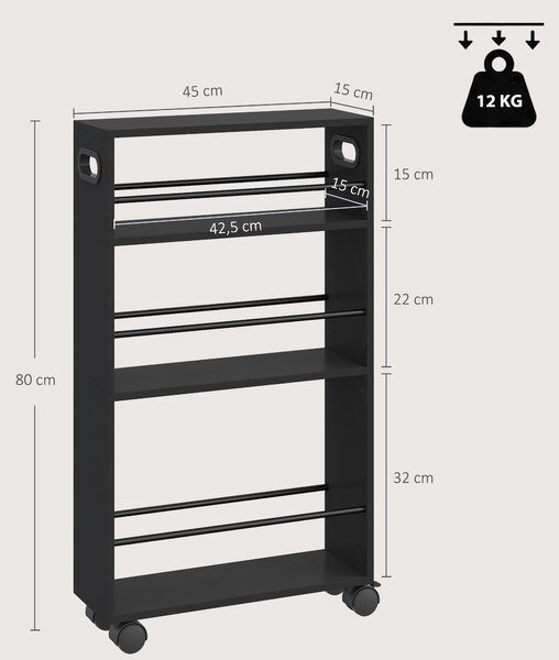 HOMCOM Carrello Portaoggetti 3 Ripiani Con Ruote In Metallo Nero | Aosom Italy