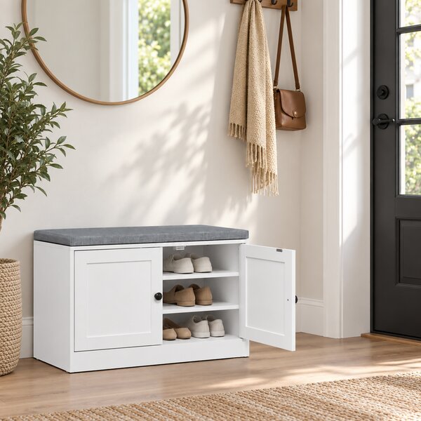 HOMCOM Panca Portascarpe con Cuscino Imbottito, 80x35.5x52.5 cm, Bianco | Aosom Italy
