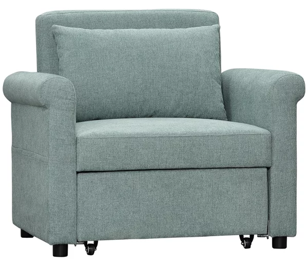 Poltrona Letto Singolo Schienale Regolabile 96x84,5x87,5 cm in Tessuto effetto Lino Verde