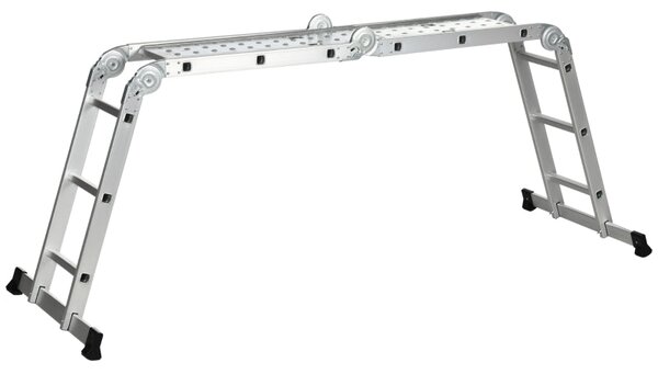 Scala Telescopica a 5 Posizioni con 2 Piattaforme di Sicurezza 339x76x10 cm in Alluminio Argento