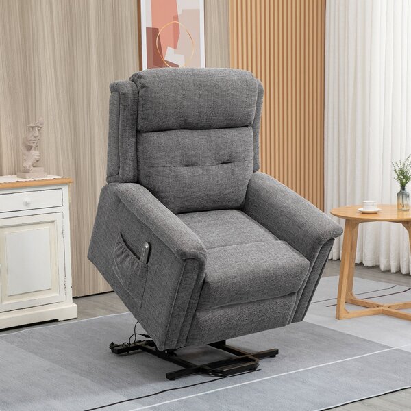 Poltrona Alzapersona Elettrica 89x96x108 cm in Tessuto Effetto Lino Grigio