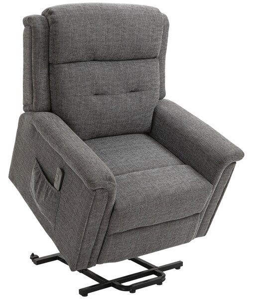 Poltrona Alzapersona Elettrica 89x96x108 cm in Tessuto Effetto Lino Grigio