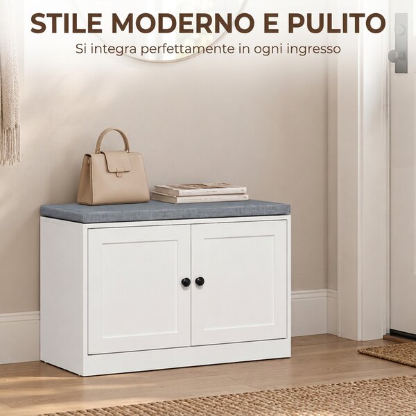 HOMCOM Panca Portascarpe con Cuscino Imbottito, 80x35.5x52.5 cm, Bianco | Aosom Italy