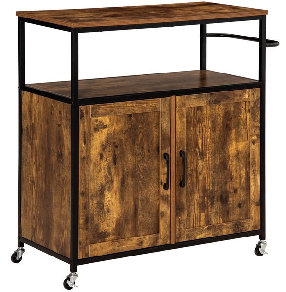 Carrello da Cucina con Ripiano Aperto 90x40x90 cm in Truciolato e Acciaio Marrone