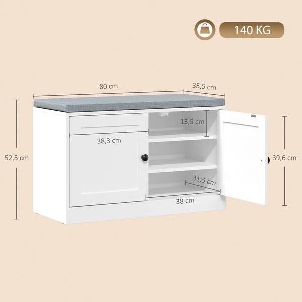 HOMCOM Panca Portascarpe con Cuscino Imbottito, 80x35.5x52.5 cm, Bianco | Aosom Italy