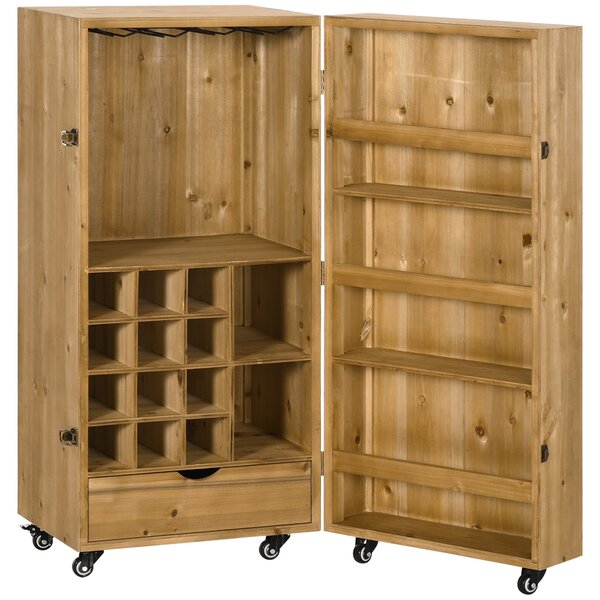 Portabottiglie 14 Bottiglie con Cassetto 50,8x50,8x111 cm in Legno e Metallo Marrone Scuro