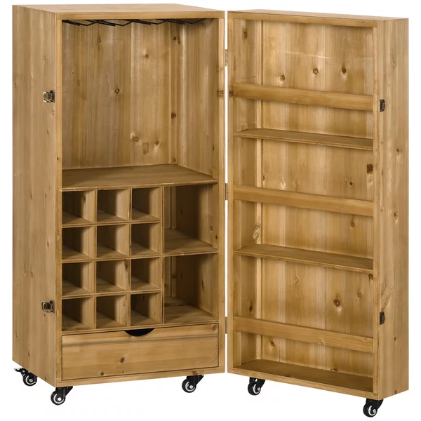 Portabottiglie 14 Bottiglie con Cassetto 50,8x50,8x111 cm in Legno e Metallo Marrone Scuro