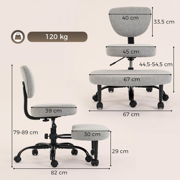 HOMCOM Sedia da Ufficio Ergonomica, Gambe Incrociate, Rotazione 360° con Ruote, Grigio Chiaro | Aosom Italy