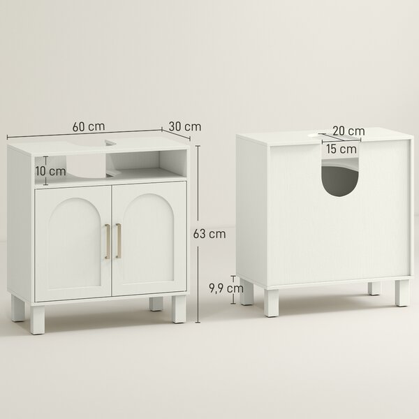 HOMCOM Mobile Sottolavabo per Bagno con 2 Ante ad Arco Incassate, Ripiano Regolabile, per Lavabi senza Colonna, Crema | Aosom Italy