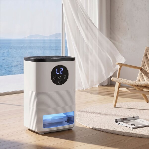 HOMCOM Deumidificatore Casa Portatile 1400ML con Luce RGB a 7 Colori, Display LED, Timer, Maniglia, Bianco | Aosom Italy