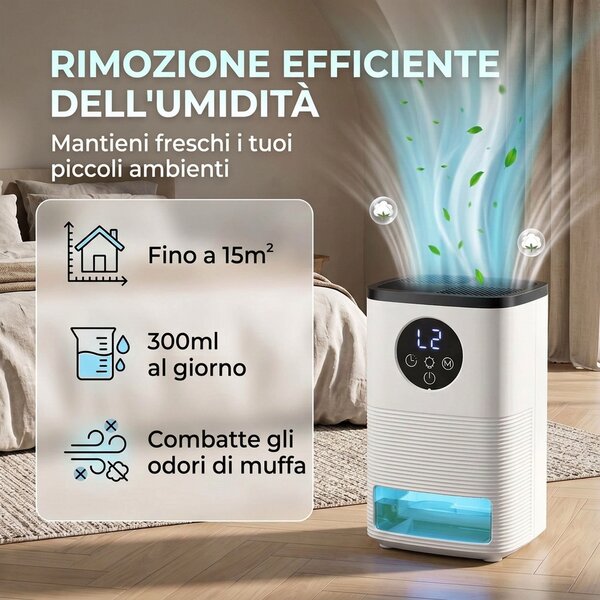HOMCOM Deumidificatore Casa Portatile 1400ML con Luce RGB a 7 Colori, Display LED, Timer, Maniglia, Bianco | Aosom Italy