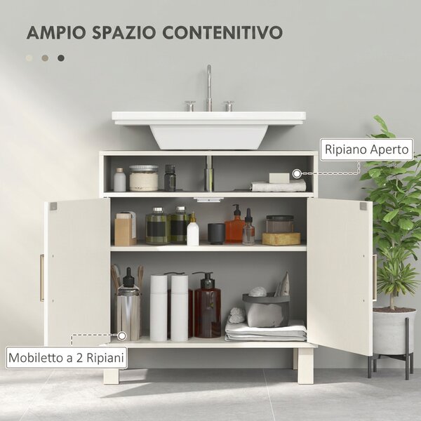 HOMCOM Mobile Sottolavabo per Bagno con 2 Ante ad Arco Incassate, Ripiano Regolabile, per Lavabi senza Colonna, Crema | Aosom Italy