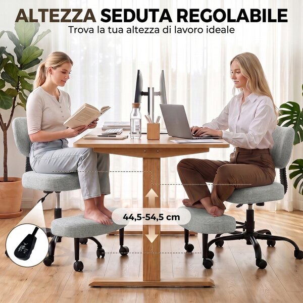HOMCOM Sedia da Ufficio Ergonomica, Gambe Incrociate, Rotazione 360° con Ruote, Grigio Chiaro | Aosom Italy