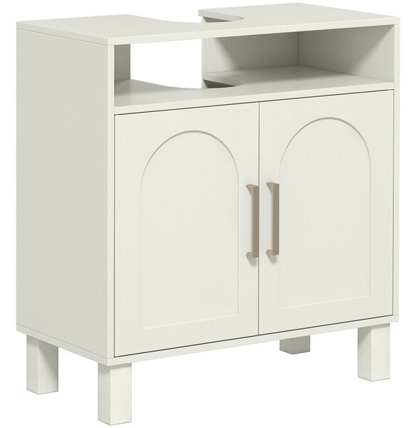 HOMCOM Mobile Sottolavabo per Bagno con 2 Ante ad Arco Incassate, Ripiano Regolabile, per Lavabi senza Colonna, Crema | Aosom Italy