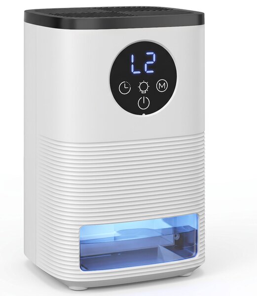 HOMCOM Deumidificatore Casa Portatile 1400ML con Luce RGB a 7 Colori, Display LED, Timer, Maniglia, Bianco | Aosom Italy