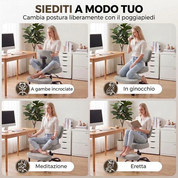 HOMCOM Sedia da Ufficio Ergonomica, Gambe Incrociate, Rotazione 360° con Ruote, Grigio Chiaro | Aosom Italy