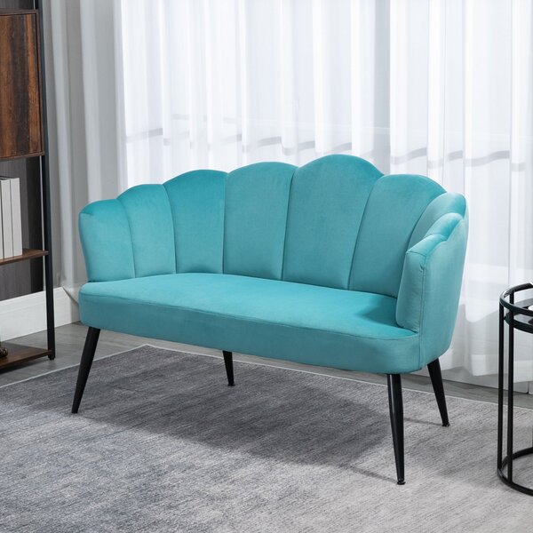 Divano 2 Posti Gambe in Metallo 132x66x80 cm in Tessuto Vellutato Verde