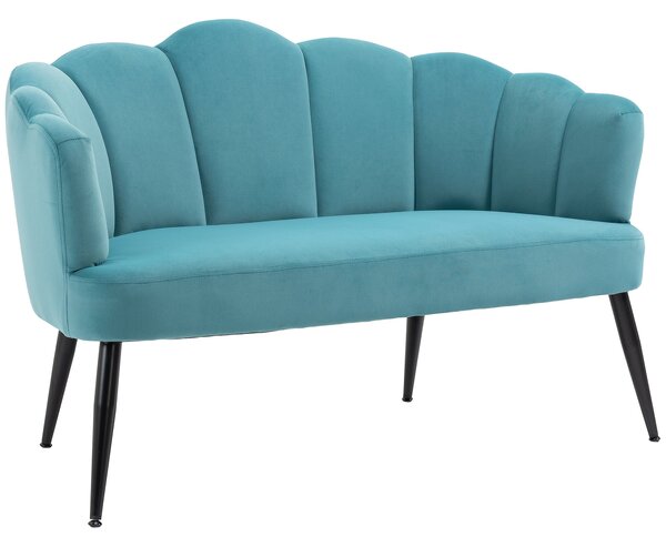 Divano 2 Posti Gambe in Metallo 132x66x80 cm in Tessuto Vellutato Verde