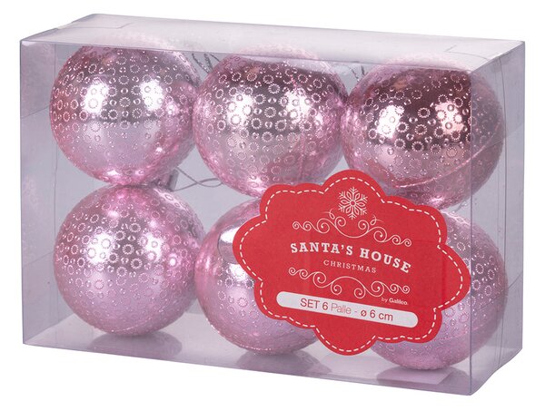 Set 6 Palle di Natale Ø6 cm in Plastica Rosa