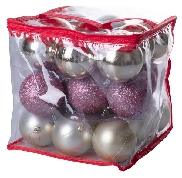 Set 27 Palle di Natale Ø8 cm in Plastica Rosa/Oro