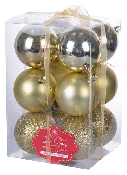 Set 12 Palle di Natale Ø8 cm in Plastica Oro
